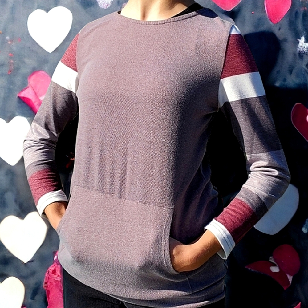 Stripe Patchwork Multi-color Long Sleeve top, sz M